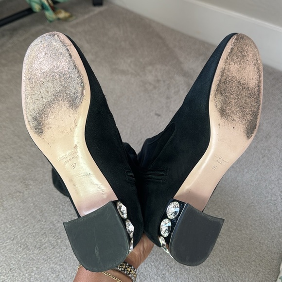 MIU MIU Prada Suede Crystal Jeweled Heel Knee High Boots Size 37 / US 7 - Picture 6 of 10